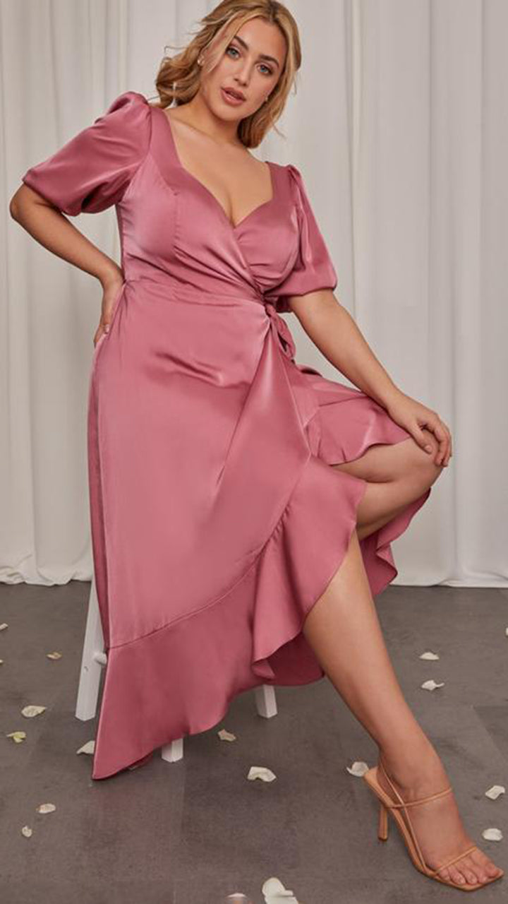 Rachel Plus Size Puff Sleeve Wrap Dress ...